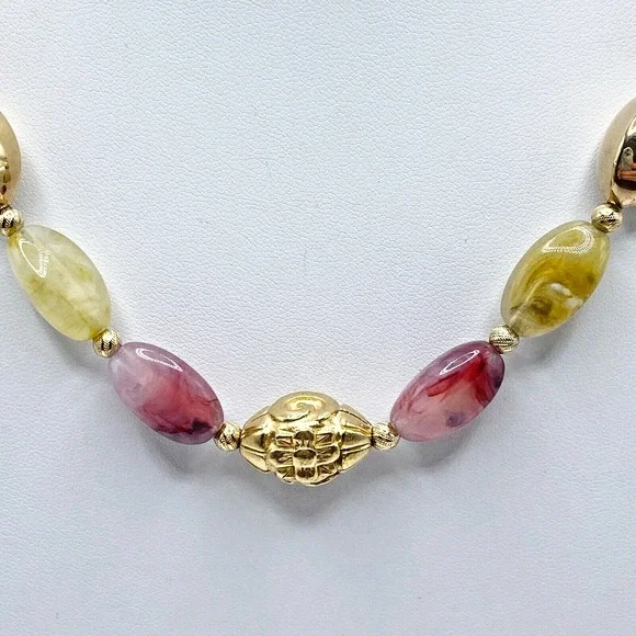 Vintage Napier Lucite Marbled Faux Stone Gold Tone Beaded Necklace Colorful 16" - Picture 3 of 7